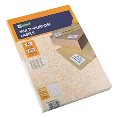 Image of D.RECT Adhesive Labels Universal (70x42.5mm on A4) Self Printable 100 Sheets Package 21 Sheet 2100 Pieces White