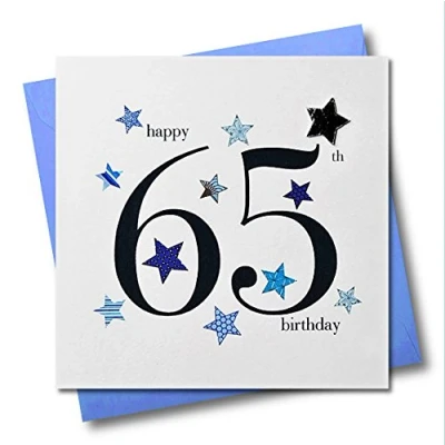 Image of Claire Giles Hearts and Stars Happy 65th Birthday Card Blue