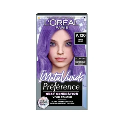 Image of L&#039;Oreal Paris Preference Meta Vivids, Semi Permanent Hair Colour, 2 in 1 Bleach &amp; Colour Kit, Lilac 9.120