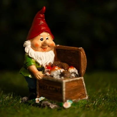 Image of Garden Mile Gnome Tresure Chest Solar Ornaments Decorations Resin Flocked Gonks Statues for Garden, Patio, Flowerbed Decoration LED light