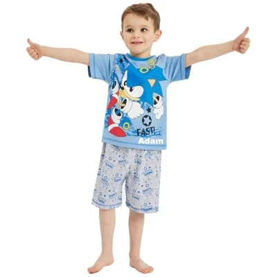 Image of Sonic The Hedgehog Personalised Boys Short Pyjamas Gamer Gaming (Personalised Fast Shorty, 4 5 Years)