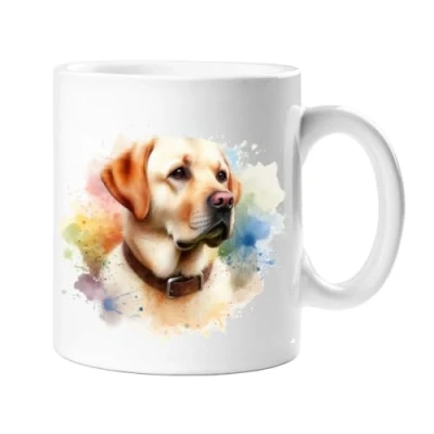 Image of Stag Gallery Yellow Labrador Retriever Lab Dog Watercolour Splash Effect Gift 10oz Ceramic Mug Artistic Colourful Coffee Tee