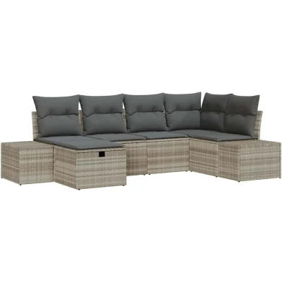 Image of vidaXL 6 Piece Garden Sofa Set with Cushions Light Grey Poly Rattan