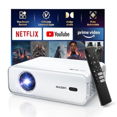 Image of [NetfIix Officially &amp; DoIby Audio] Aurzen Eazze D1 4K Supported Smart Projector with Auto Focus Keystone, 50% Zoom, HDR 10, 60Hz Portable for iOS/Android/USB/TV Stick