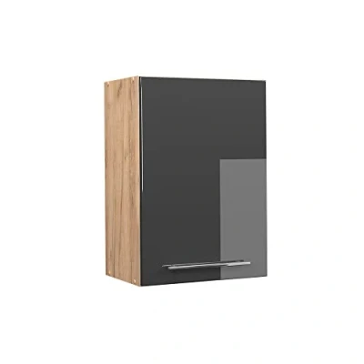 Image of Vicco Wall cabinet Fame Line, Anthracite high gloss/Gold power oak, 50 cm