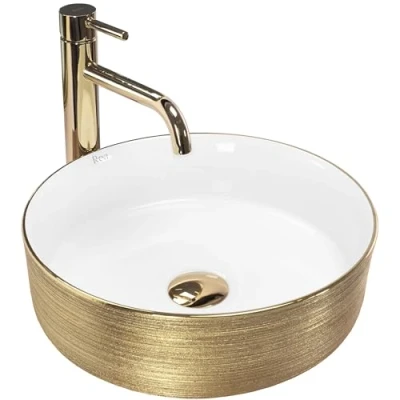 Image of REA U6630 Bathroom Sink Made of Ceramic Sami Brush Gold/White white/gold U6630,