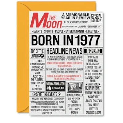 Image of 47th Birthday Cards for Women Men Born In 1977 Newspaper Happy 47 Card Dad Mum Aunt Uncle Vintage Retro Back 1977, A5 Forty Seven Seventh Bday Greeting