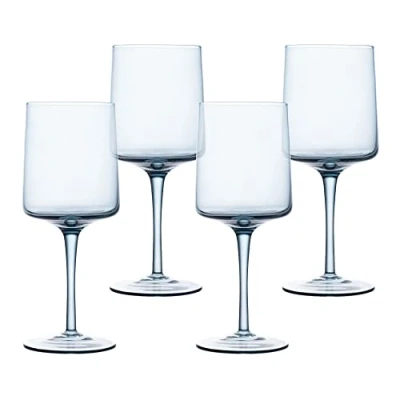 Image of Navaris Blue Tinted Wine Glasses Set of 4 Coloured with Stems Stylish Design Glassware for Serving Wine, Cocktails, Dessert