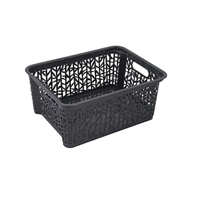 Image of BranQ Home Essential Universal, Multifunctional, Creatable Storage Basket in Bamboo Design, BPA Free Plastic, Size M 5.4 Litres, Pack of 1, Anthracite