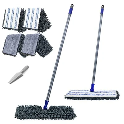 Image of Masthome Flat Mop, Microfibre Mop for Cleaning Floors with 4 Reusable Washable Pads, Floor Mops Adjustable Handle Wet Dry Use, Dust Laminate Tile Marble Send Scraper