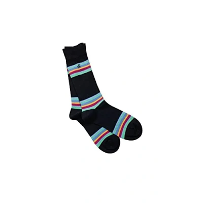 Image of Swole Panda Bamboo Socks UK7 11 Navy Bold Striped Mens