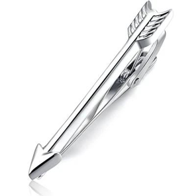 Image of HONEY BEAR 1.93&quot; Mens Tie Clip Bar Normal Size Silver Feather Arrow for Business Wedding Gift,4.9cm