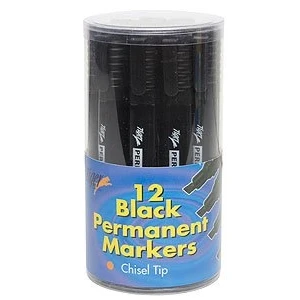Image of Tiger black ink chisel tip permanent markers pens pack of 12