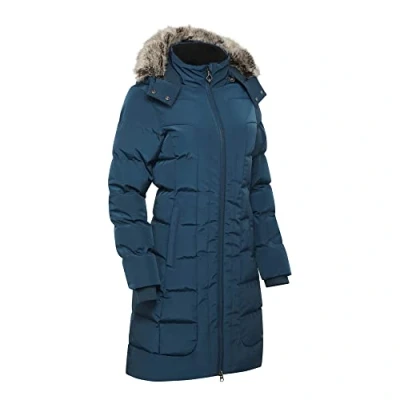 Image of LeMieux Loire Three Quarter Coat in Atlantic Blue Warm Winter Horse Riding Jacket 2 Way Zip Pockets Women&#039;s Hooded with Removable Hood &amp; Detachable Trim UK 10