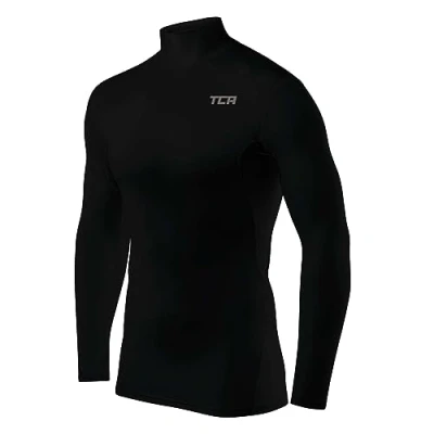 Image of TCA Boys&#039; HyperFusion Compression Base Layer Top Long Sleeve Under Shirt Mock Neck Black Mock, 12 14 Years