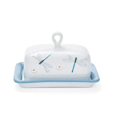 Image of Cooksmart British Designed Ceramic Butter Dish with Lid Large for All Types of Kitchens Dishes Sizes English Meadow