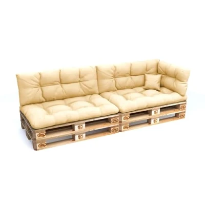 Image of POKAR Euro Pallet Pillows Waterproof Cushions Set of 6: 2x 120x80 + 120x40 1x 60x40 40x40, Cold Foam, Garden Furniture, without Pallets, Beige