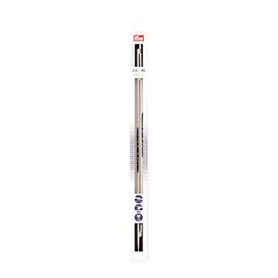 Image of Prym Single Point Ergonomic Knitting Pins/Needles (Pair) 5mm x 40cm Length, Metal, White, One Size