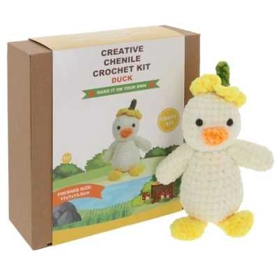 Image of Shudehill Giftware Chenille Creative Crochet Kits Bear, Bunny, Horse, Duck, Dog, Fairy &amp; More Perfect for Learning or Experienced Crocheters (Duck)