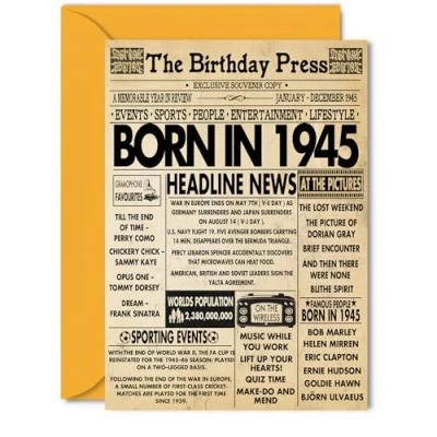 Image of 79th Birthday Cards for Women Men Born In 1945 Newspaper Happy 79 Card Grandma Grandad Nan Vintage Retro Back 1945, 5x7 Inch Seventy Nine Ninth Bday Greeting