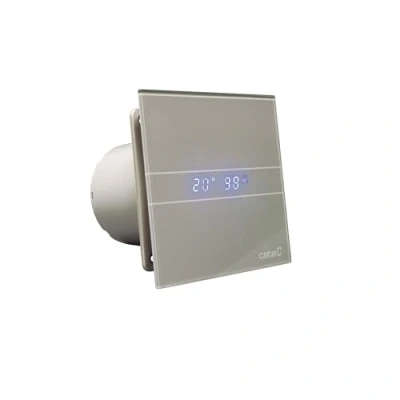Image of Cata Bathroom Glass Extractor Fan 100mm Silver Grey Humidistat Temperature Display
