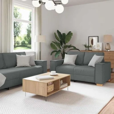 Image of vidaXL dark grey sofa set of 3 fabric wood chic with spacious seating for living room robust frame and comfort filled cushions