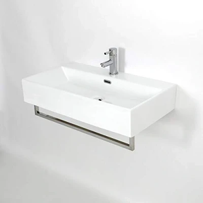 Image of Milano Elswick White Wall Hung 1 Tap Hole Bathroom Basin Sink Chrome Towel Rail 750mm x 420mm