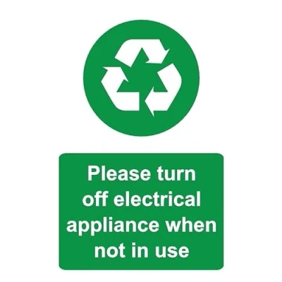 Image of Please turn off electrical appliance when not in use safety sign Self adhesive sticker (200mm x 150mm)