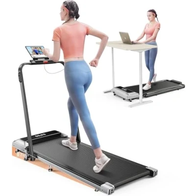 Image of 3 in 1 Folding Treadmill, Walking Pad with 7% Incline, 2.5HP Electric Treadmill for Home Under the Desk, Magnetic Remote Control, 12 km/h, 40x100cm, Modes, App, LED Display