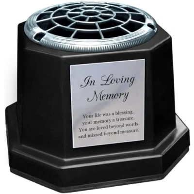 Image of Black Memorial Flower Vase Graveside Pot With Silver In Loving Memory Plaque (In Memory)