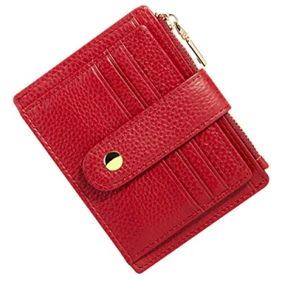 Image of BTNEEU Men Women Leather Credit Card Holder RFID Blocking Slim Wallet, Minimalist Small Wallet with Coin Pocket, Thin Front Pocket Wallets 9 Slots (red)