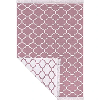 Image of Jimri Fashion4Home Short Pile Boho Kilim Rug, Living Room Bedroom and Kitchen Rug Runner, Hallway Children&#039;s Morocco Dusky Pink White, Greetings: 120 x 170 cm