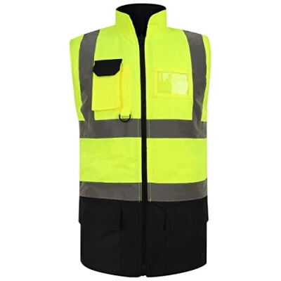 Image of Hi Viz Vis High Visibility Zip Up Waistcoat Reflective Tape Safety Vest Security Work Body Warmer Winter Wear Outdoor Jacket Sleeveless Warm Coat (Yellow/Navy X Large)