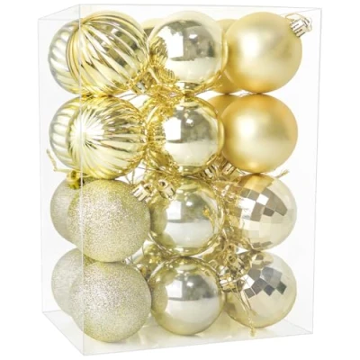 Image of 24 Pieces 60mm Christmas Tree Baubles Glittering Pendants Decorative Hanging Balls Ornaments Set for Holiday Wedding Party Decoration, champagne gold
