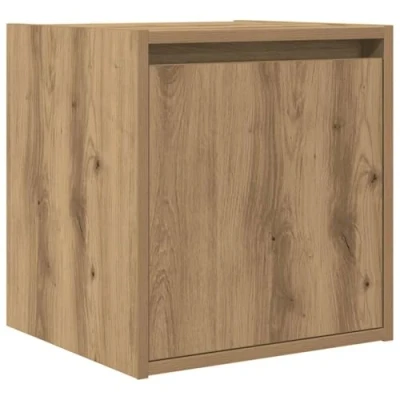 Image of vidaXL Wall Mounted Floating Bedside Cabinet Artisan Oak Finish, Engineered Wood, 38x34x40 cm, Perfect for Bedroom Storage