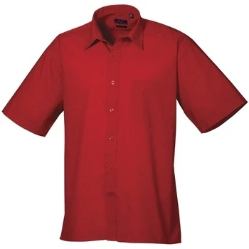 Image of Premier Mens Short Sleeve Formal Poplin Plain Work Shirt (18) (Red)