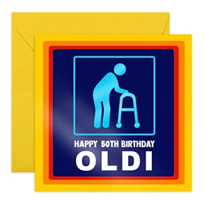Image of Central 23 Funny Birthday Card for Age 50 &#039;Happy 50th Oldi&#039; Gift His Her Fiftieth Mum Dad Fifties Aging Jokes Friends Comes with Fun Stickers