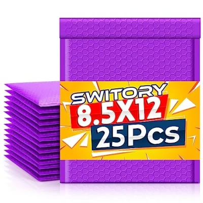 Image of Switory 25pcs Poly Bubble Mailers A4 Padded Envelopes Package Bags Lined Mailer Self Seal Purple, 21.6cmx28cm
