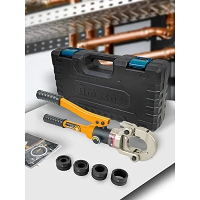 Image of AMZCNC Professional crimping pliers U contour 16 20 25 32 set pressing tool with 360 rotating head, for composite pipe fittings of the contour, jaw inserts U16, U20, U25, U32 incl.