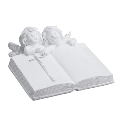 Image of Relaxdays Grave Angel, with Book, Artificial Stone, Weather frost &amp; UV resistant, HxWxD: 10 x 20 cm, Decor, White, Polyresin