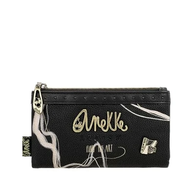 Image of Anekke Women&#039;s Flexible Wallet RFID Protection Leatherette with Zip Closure and Tab Shoen Black Accessories Measures 18x10x3cm, multicoloured, L