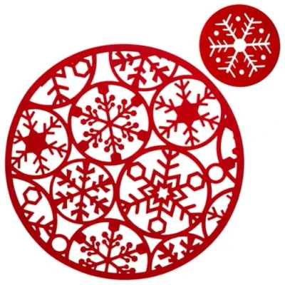 Image of Set Of 8 ROUND Red Felt Christmas Dinner Table Place Mats And Coasters