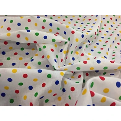 Image of White Polycotton Fabric with Small Multicoloured Primary Spot (Per Metre)