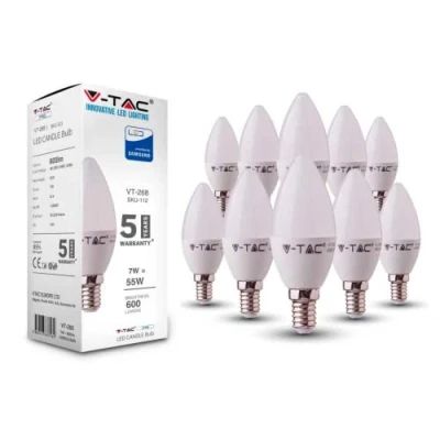Image of V TAC E14 LED Candle Bulbs Edison Small Screw Light Bulb 7W (Equivalent to 45W) Samsung Chip Non Dimmable Day White 4000K 10 Pack