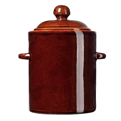 Image of KADAX Stoneware Pot, Dense Ceramic Pot with Lid, Dishwasher Safe Handmade Fermentation Pickle for Cucumbers and Sauerkraut (Brown, 5L)