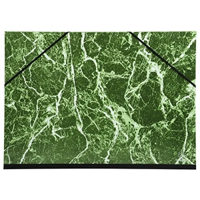 Image of Exacompta Ref 635E Portfolio with Ribbon 325x500mm in Size, Elastic Strap Closure, White Interior Suitable for Transporting Artwork &amp; Documents Marbled Green