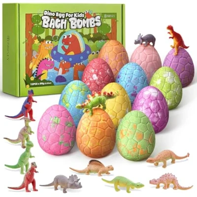 Image of Briney 12 Pack Bath Bombs for Kids with Surprise Dinosaur Toys Inside,Dinosaur Natural Bubble Fizzers Gifts Set,Christmas Birthday Boys Girls