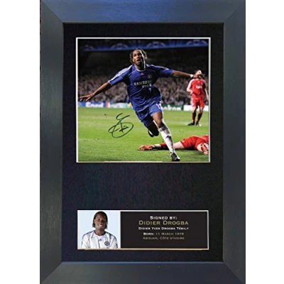 Image of DIDIER DROGBA No1 Signed Autograph Mounted Photo Reproduction PRINT A4 Rare Perfect Birthday (297 x 210mm) #45 (Black Frame)