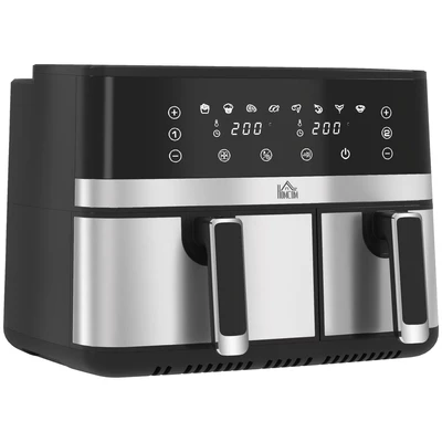 Image of HOMCOM Dual Air Fryer, 8.5L Family Size Double Fryer Oven with 8 In 1 Presets, Smart Finish, Digital Display, Recipe, Timer for Oil Free &amp; Low Fat Healthy Cooking, 2700W