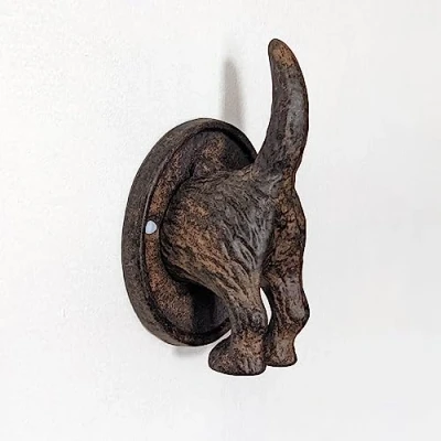 Image of Fyne Finds Brown Cast Iron Hook Rustic Vintage Scottie Dog Tail Leads Coat Keys Clothes Towel Wall Mounted Hanger